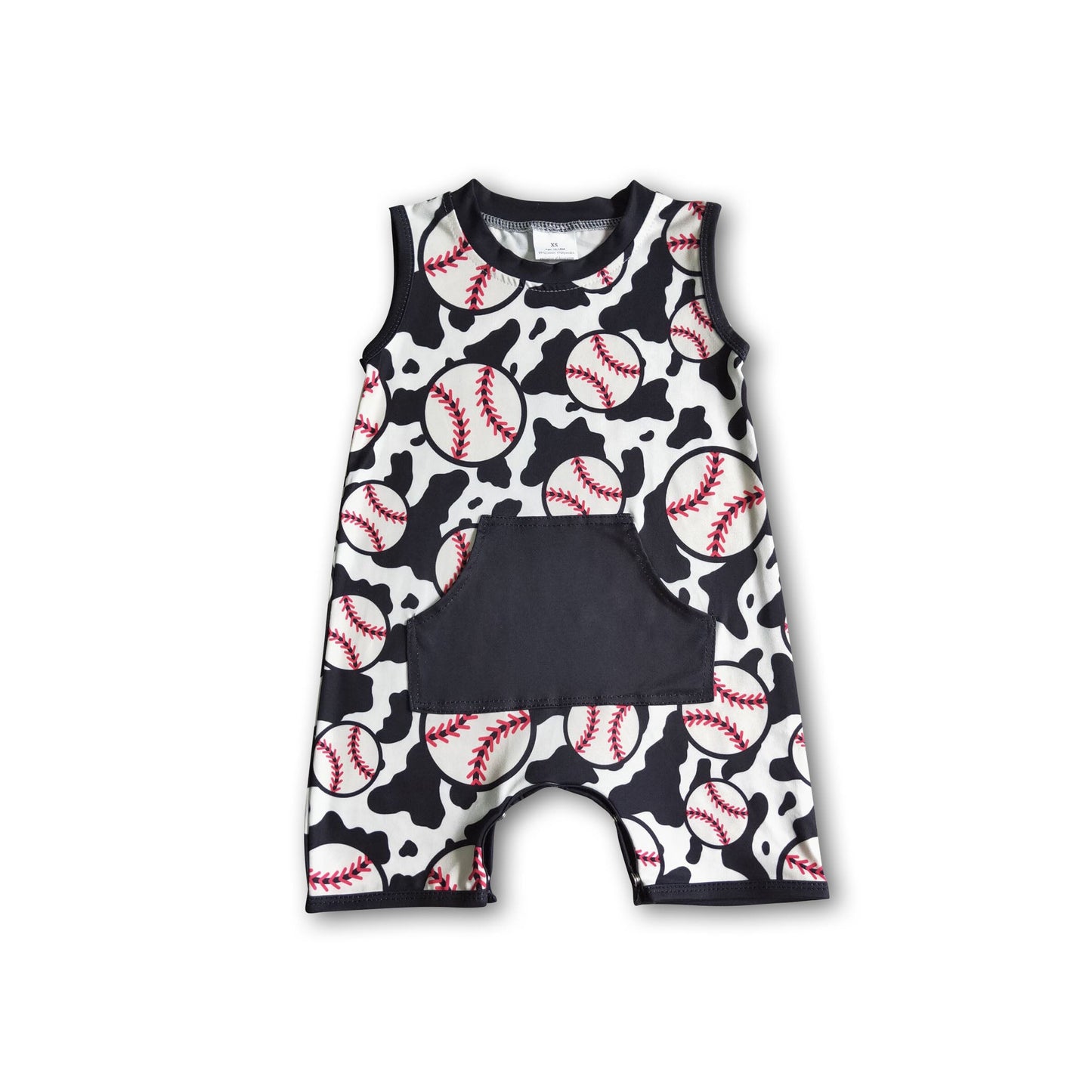 Cow baseball print baby boy summer romper