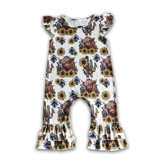 Highland cow sunflower baby kids romper