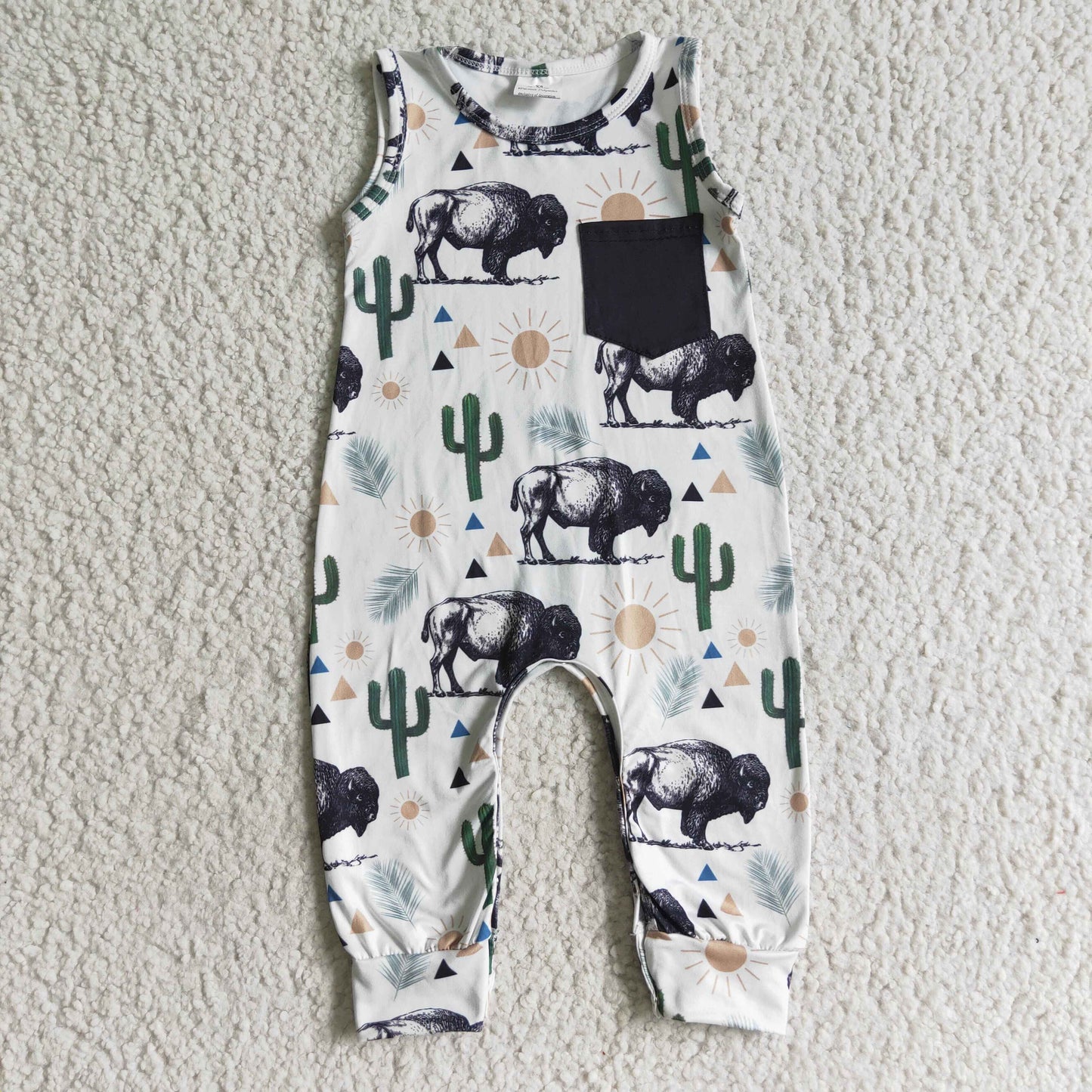 Sleeveless cactus cow boy summer romper