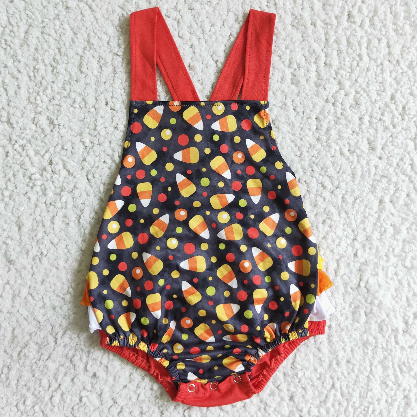 Candy print ruffle bubble baby girls Halloween romper