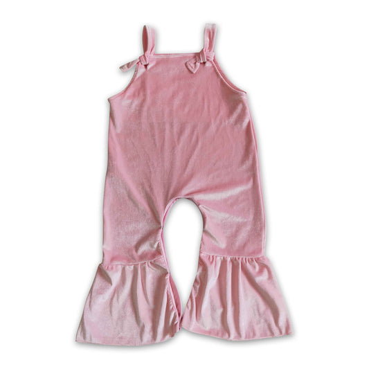 Pink velvet pants length baby girls fall jumpsuit