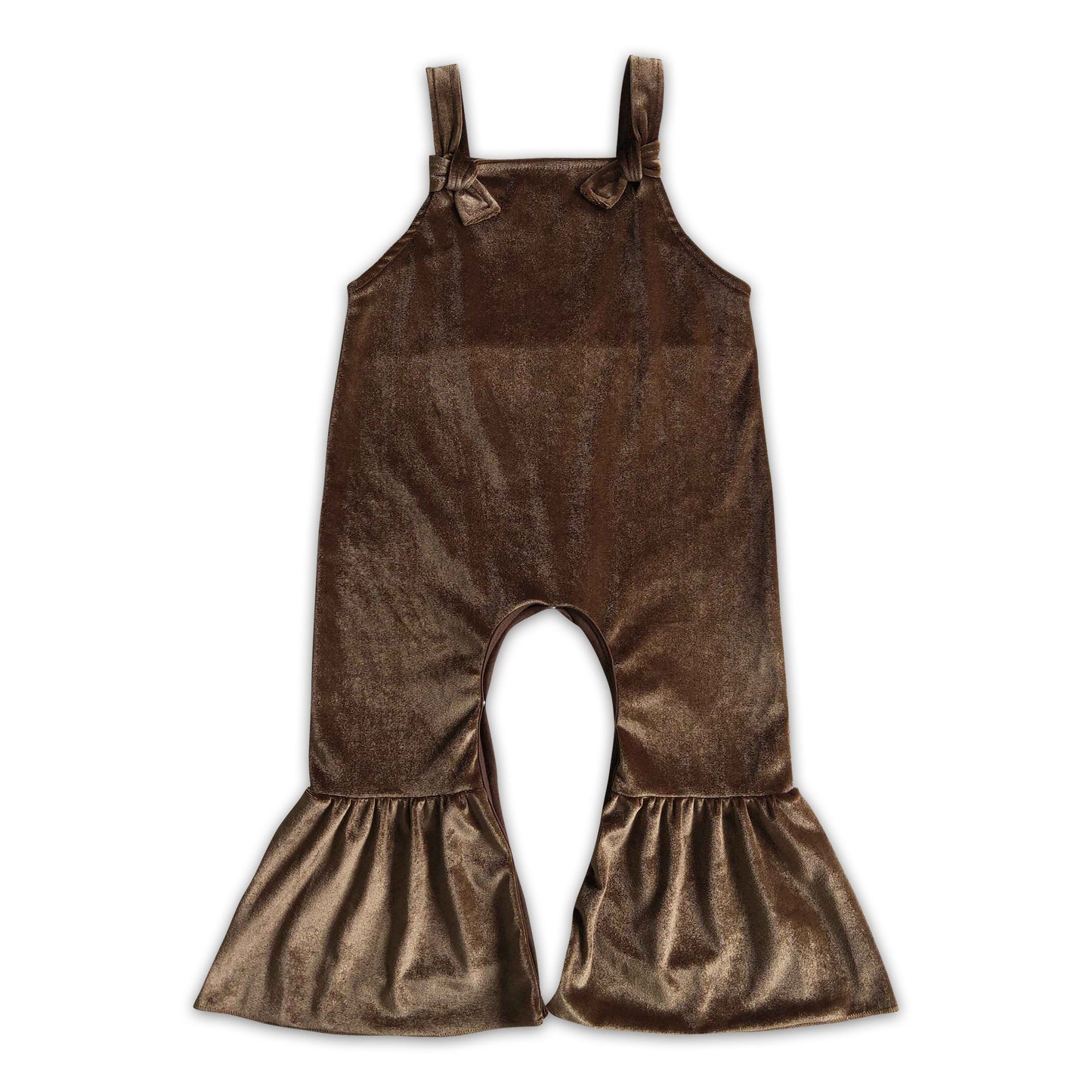 Brown velvet pants length baby girls fall jumpsuit