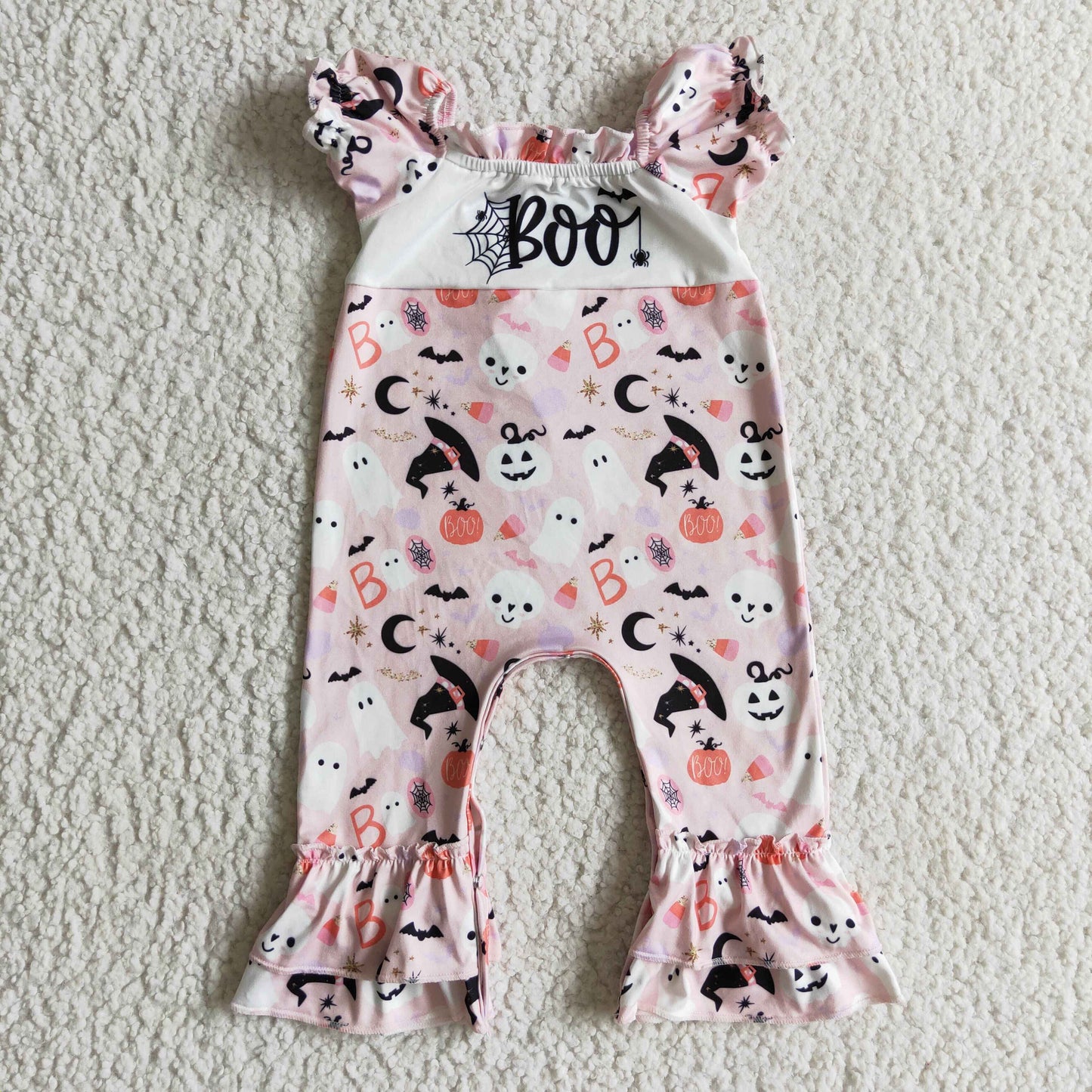 Boo ghost short sleeve baby girls Halloween romper