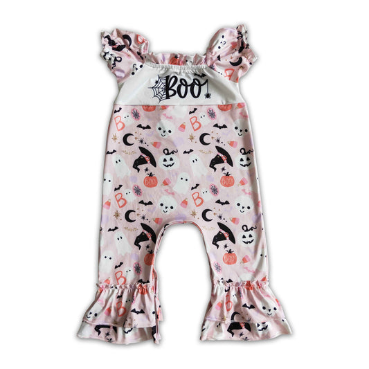 Boo ghost short sleeve baby girls Halloween romper