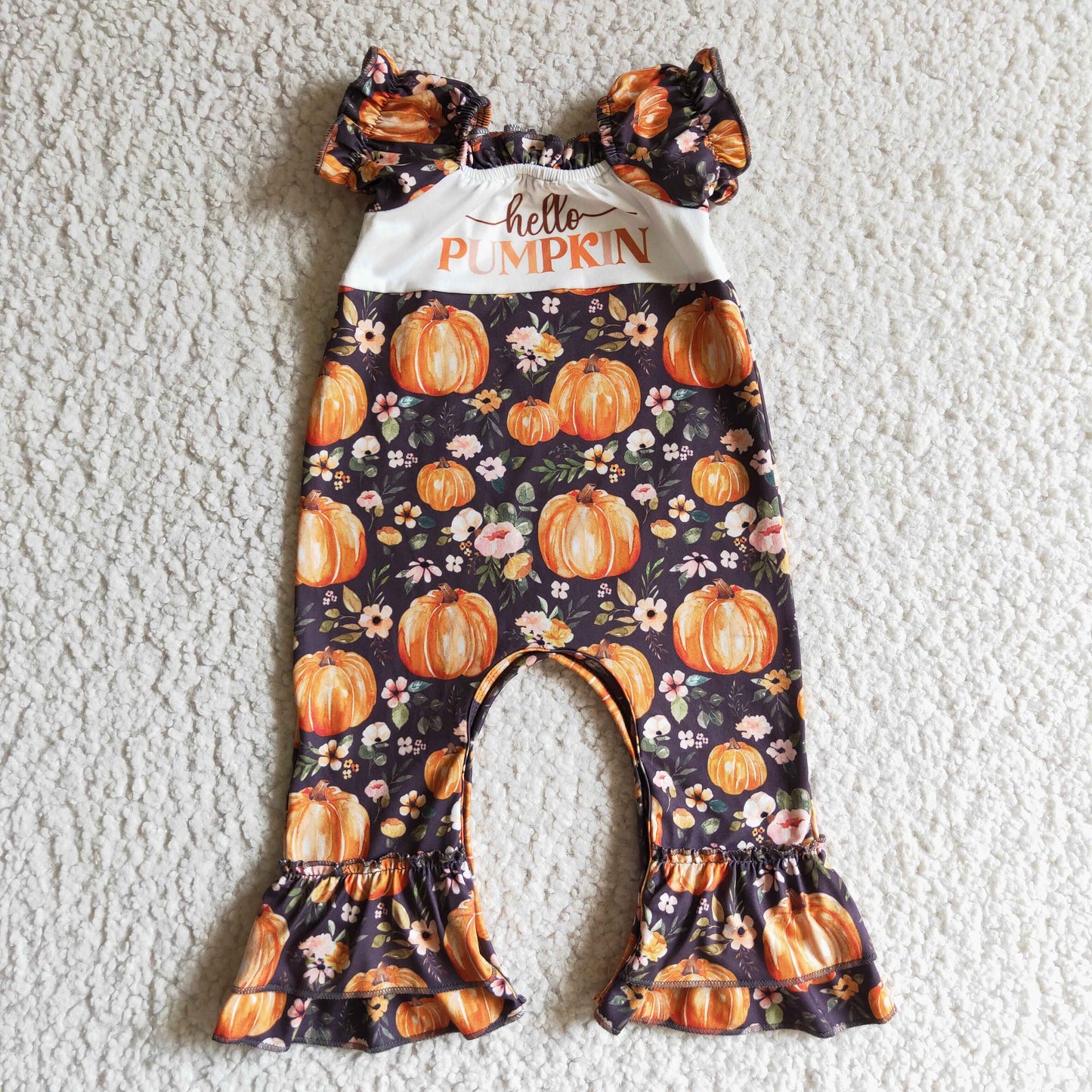 Hello pumpkin shorts leeves ruffle baby girls fall romper