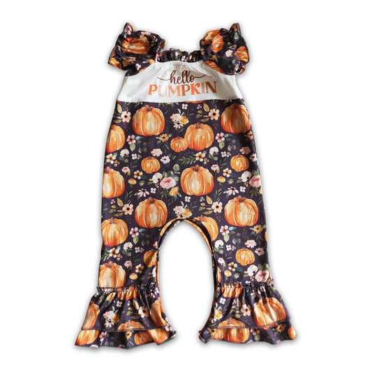 Hello pumpkin shorts leeves ruffle baby girls fall romper