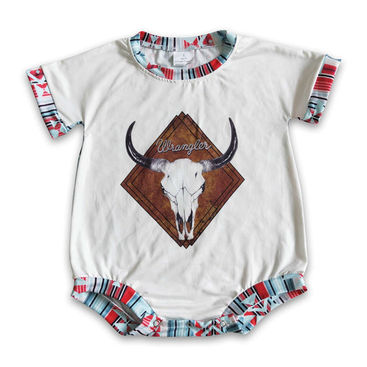 Bull skull aztec short sleeves baby girls romper