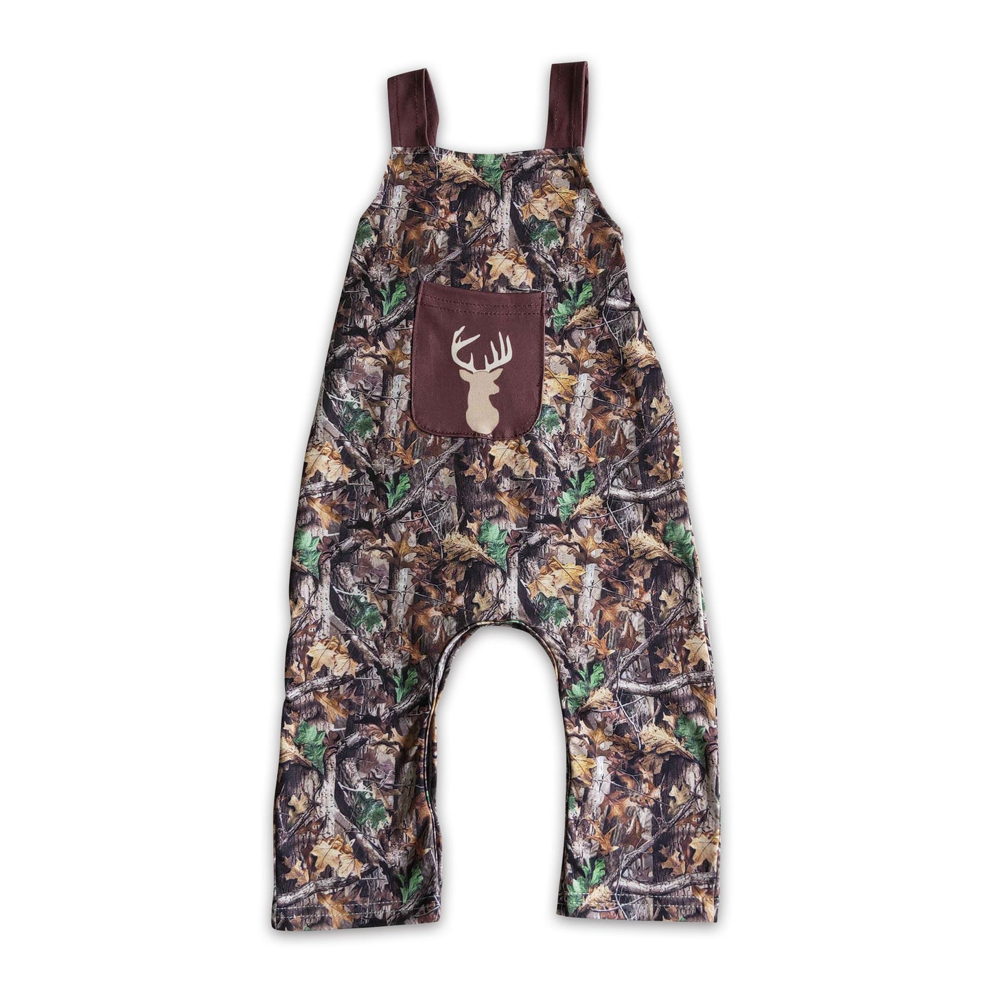 Deer pocket camo sleeveless baby boy romper