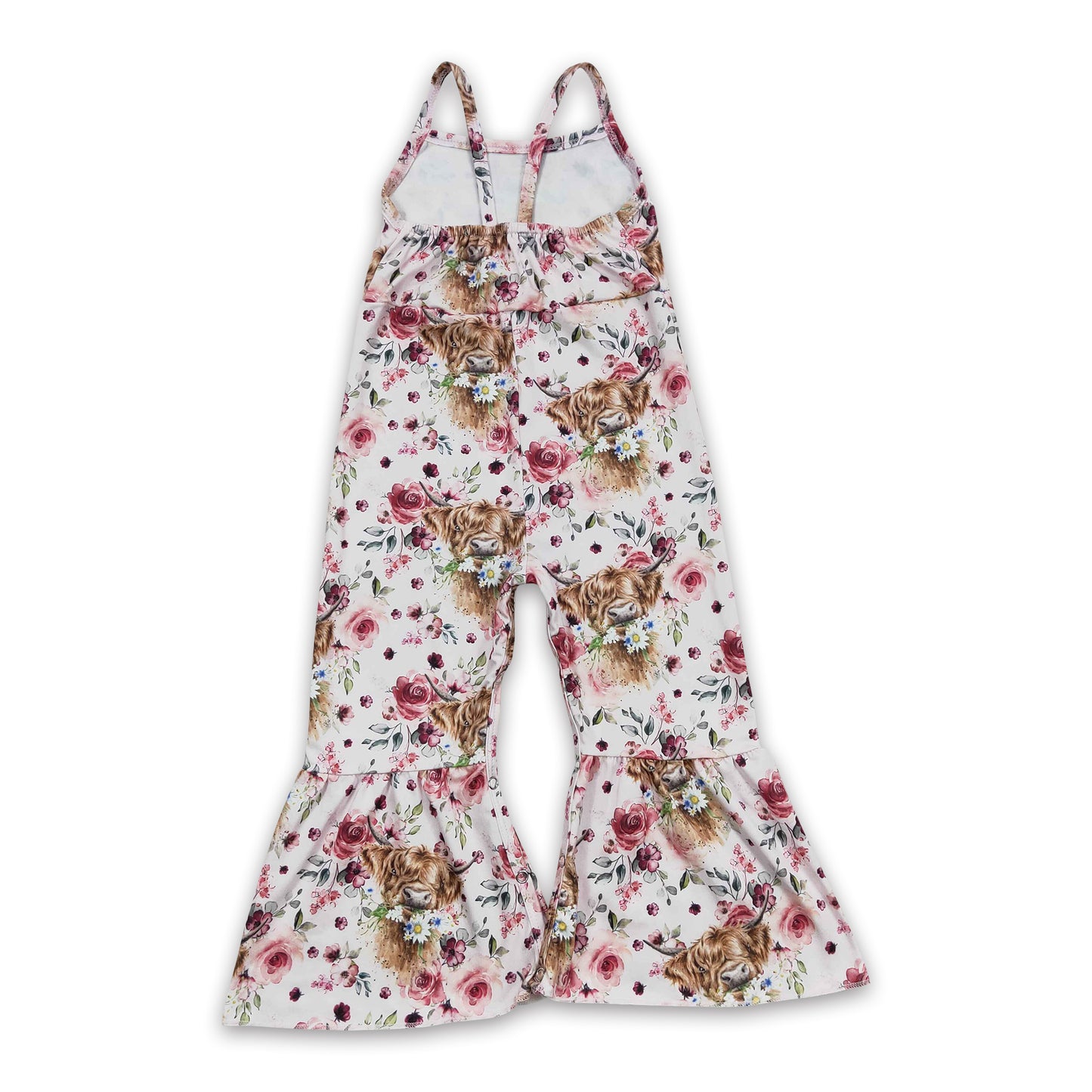 Highland cow floral baby girls western jumpsuit