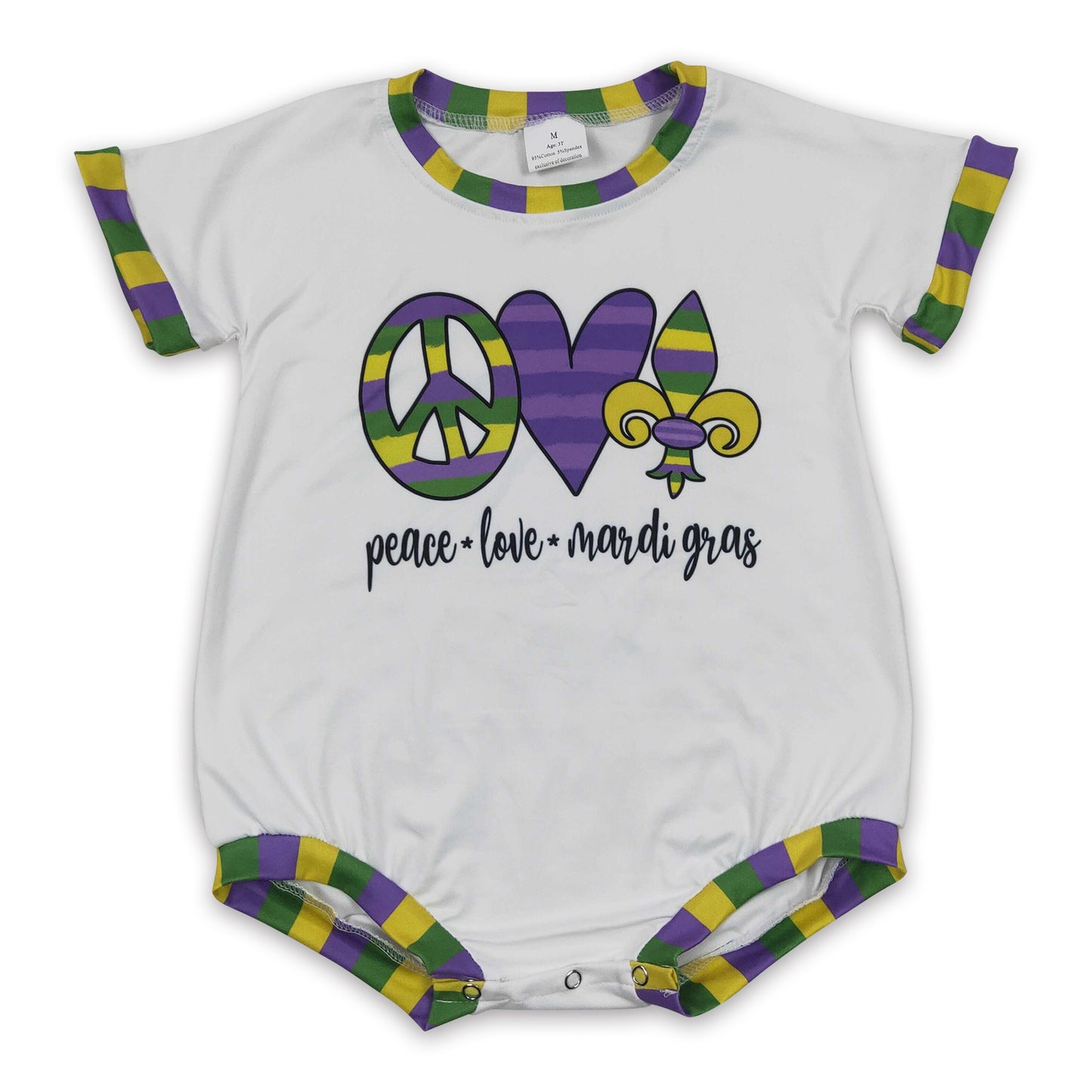 Peace love Mardi Gras baby girls romper