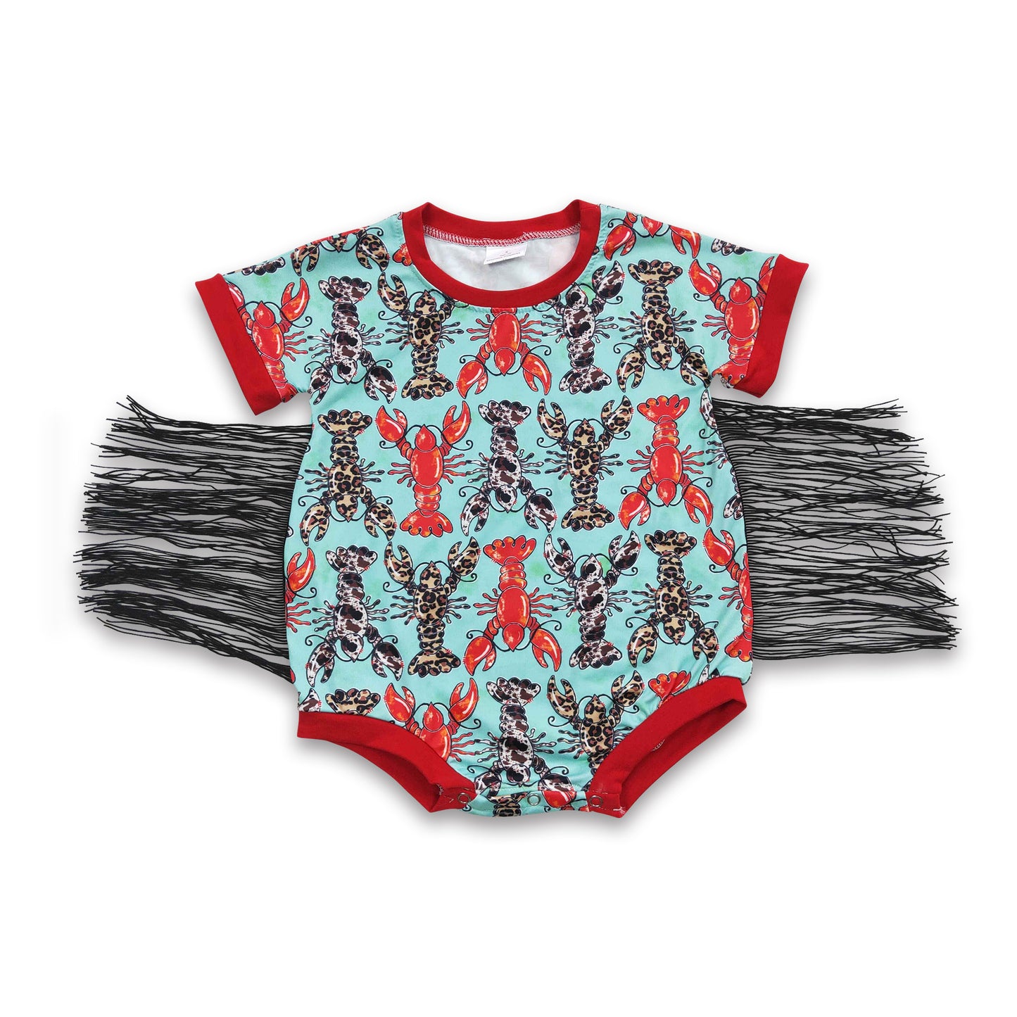 Crawfish short sleeves fringe baby girls romper