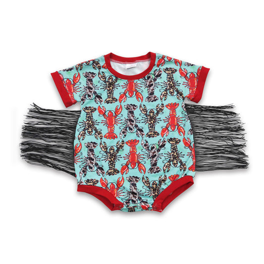 Crawfish short sleeves fringe baby girls romper