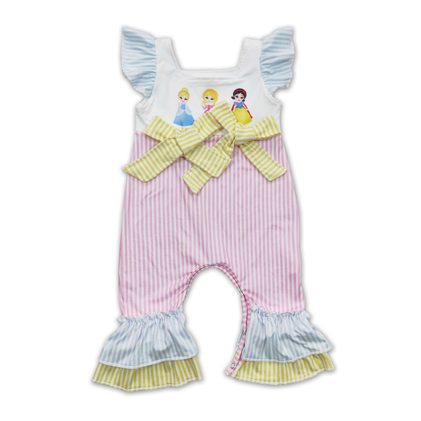 Flutter sleeves stripe princess baby girls romper