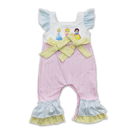 Flutter sleeves stripe princess baby girls romper