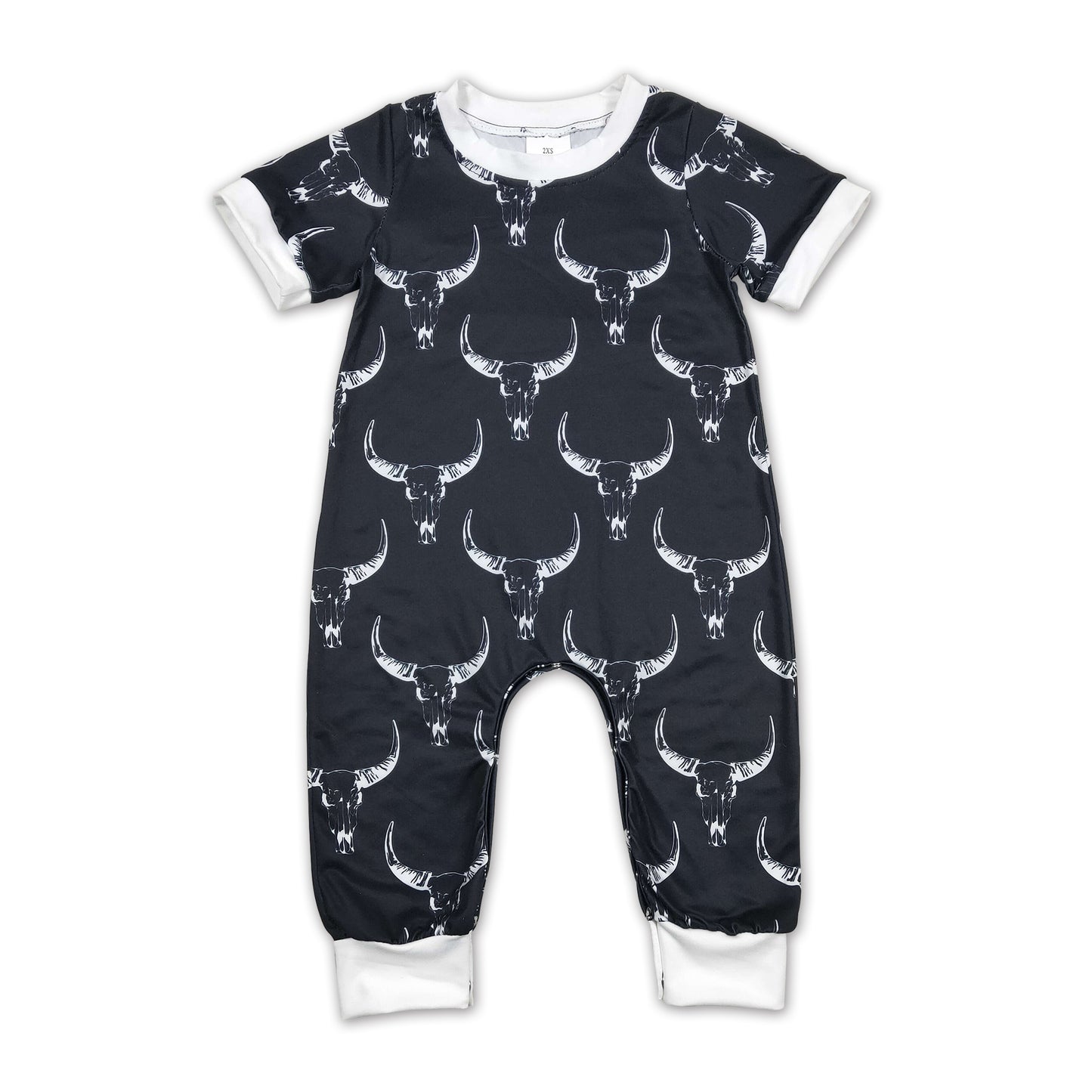 Black bull skull short sleeves baby kids romper