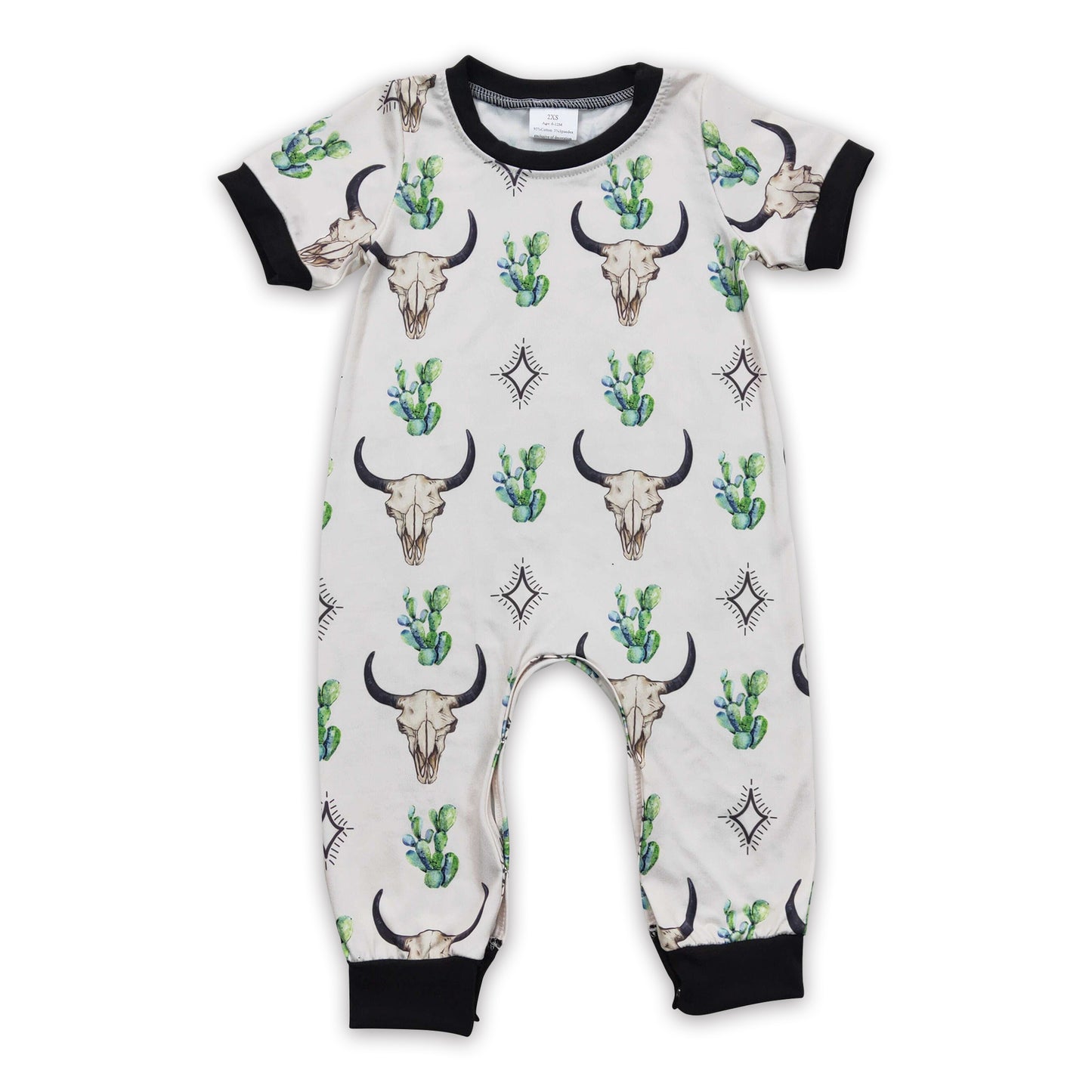 Bull skull cactus short sleeves baby kids romper