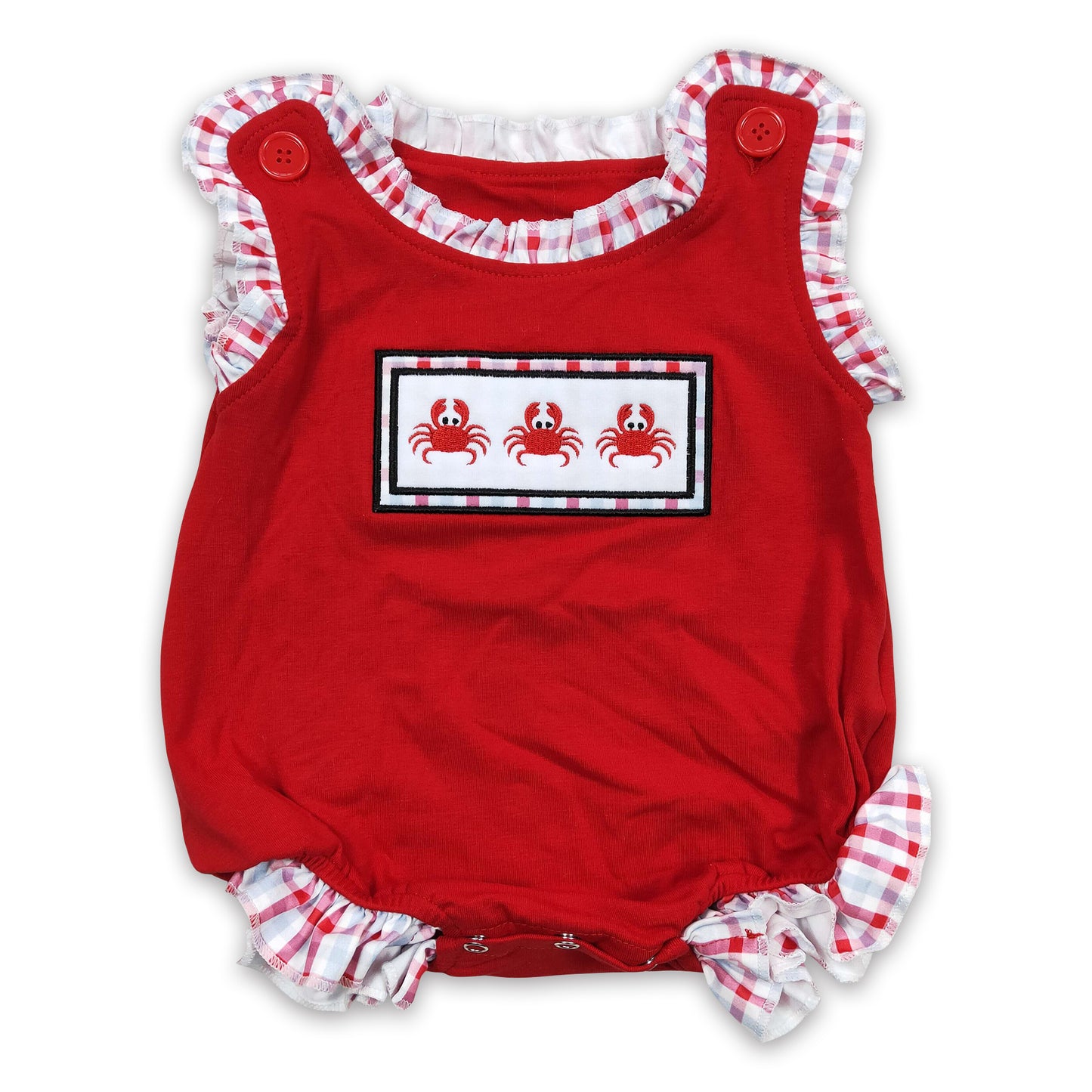 Crab embroidery sleeveless baby girls summer romper