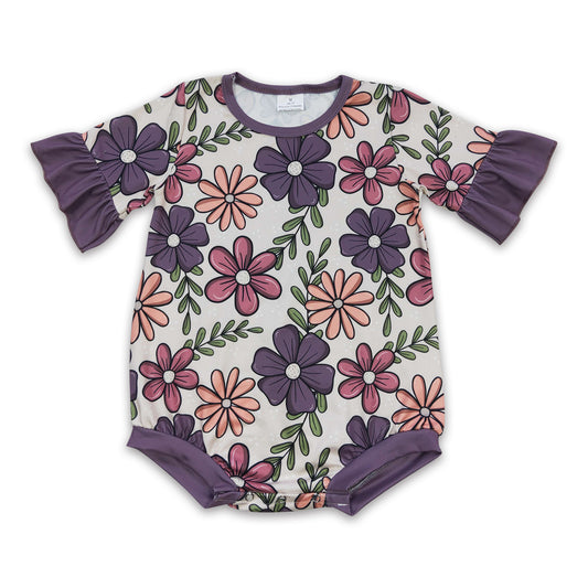 Purple short sleeves floral baby girls romper