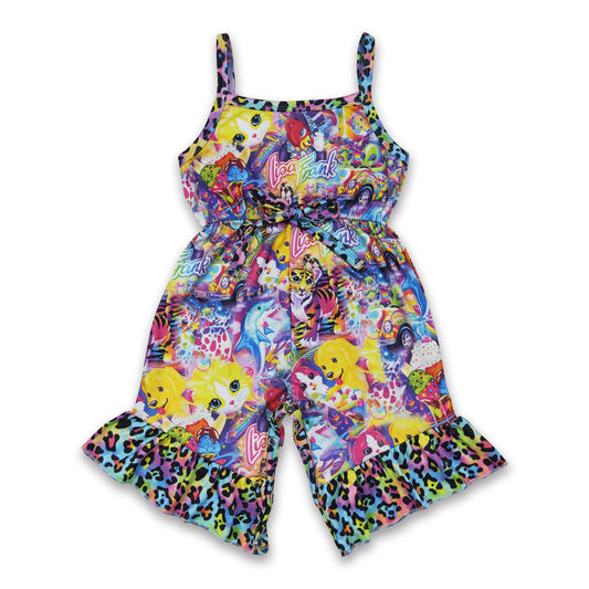 Tiger colorful leopard sleevess kids girls jumpsuit