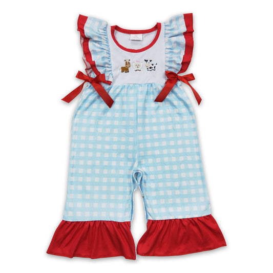 Horse sheep cow embroidery baby girls romper