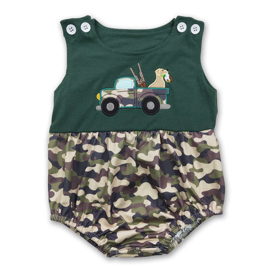 Dog camo truck baby boy hunting romper