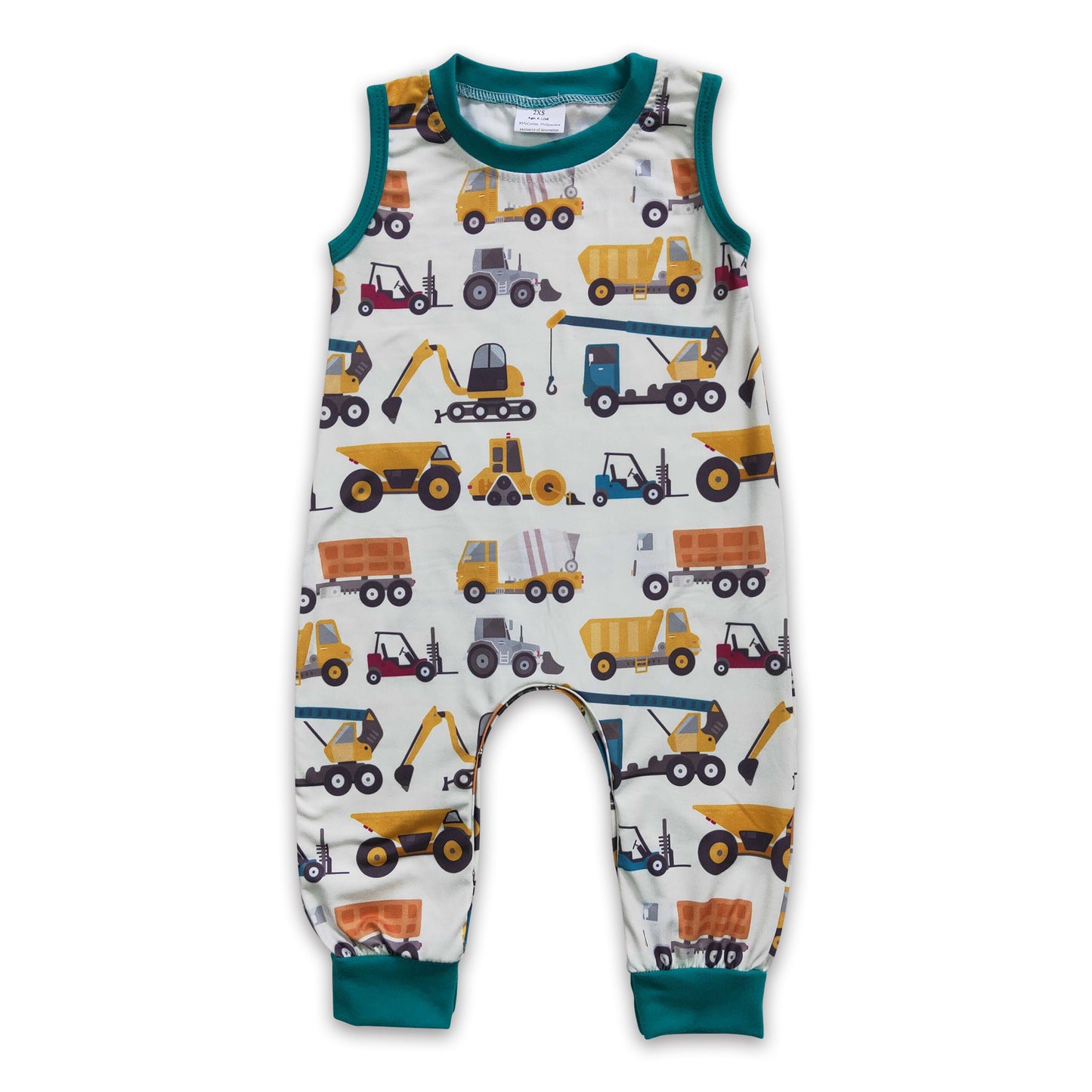 Sleeveless construction trucks baby boy summer romper