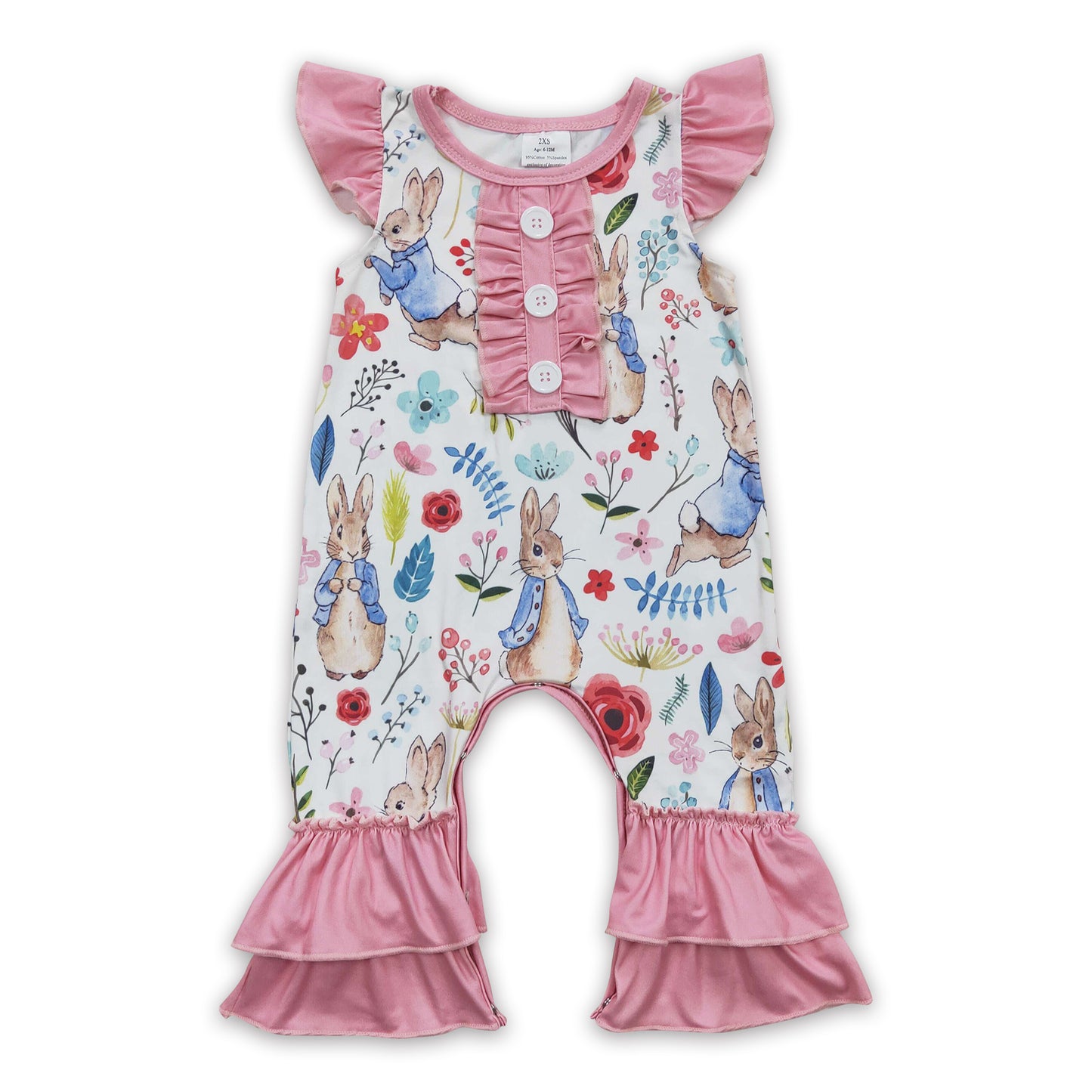 Pink floral rabbit baby girls easter romper