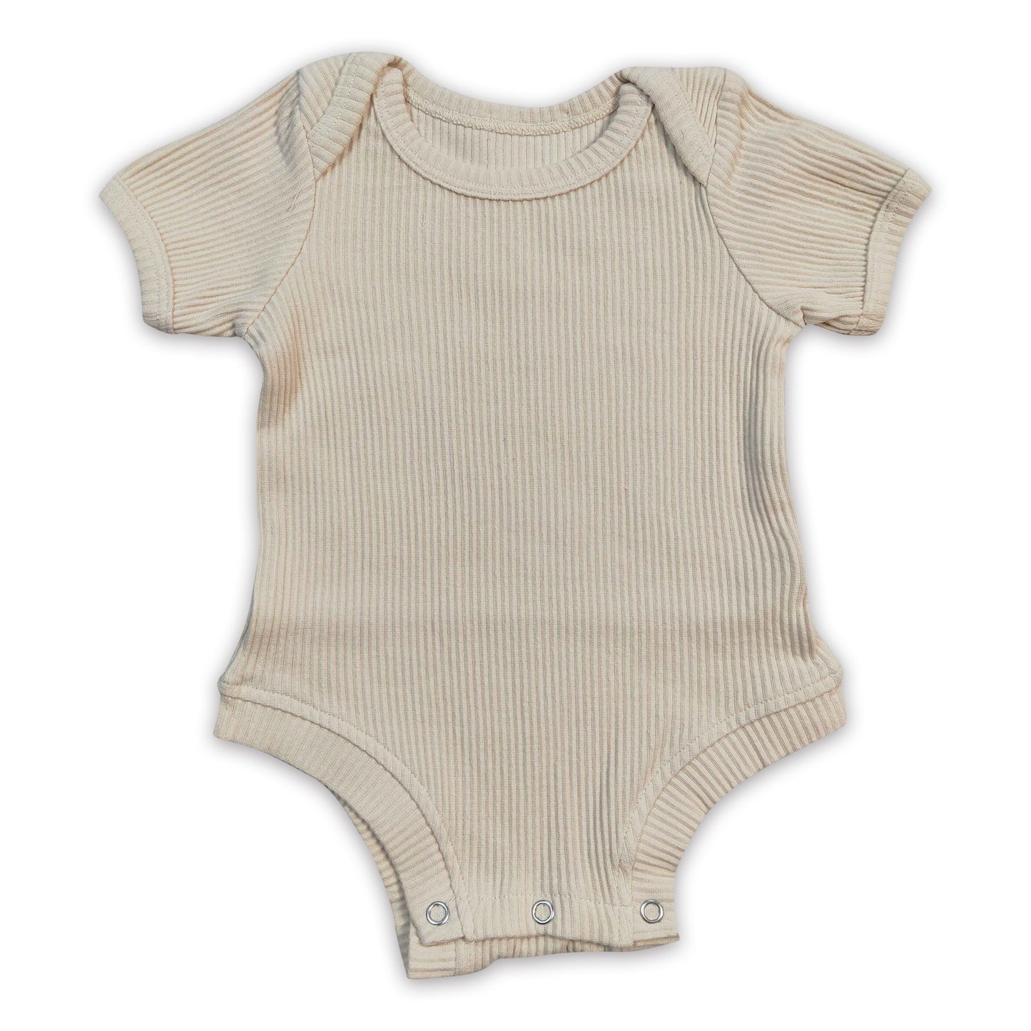 Beige short sleeves ribbed cotton baby kids romper