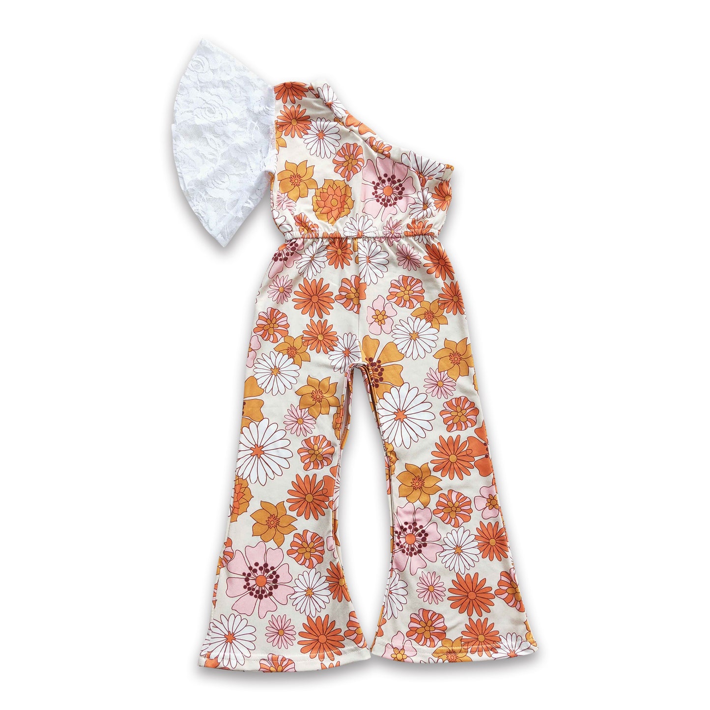 One shoulder floral kids girls jumpsuit