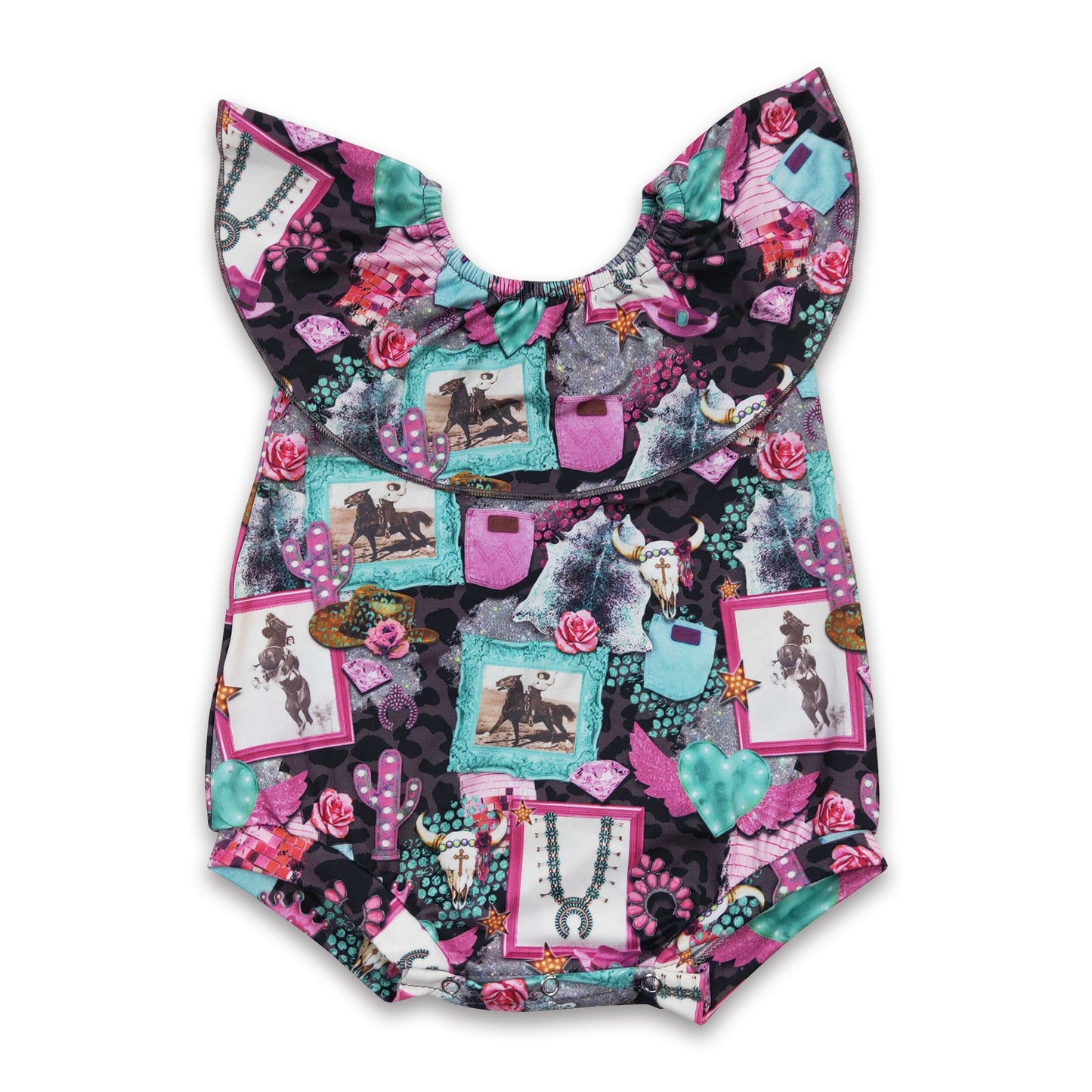 Horse cactus rodeo baby girls western romper