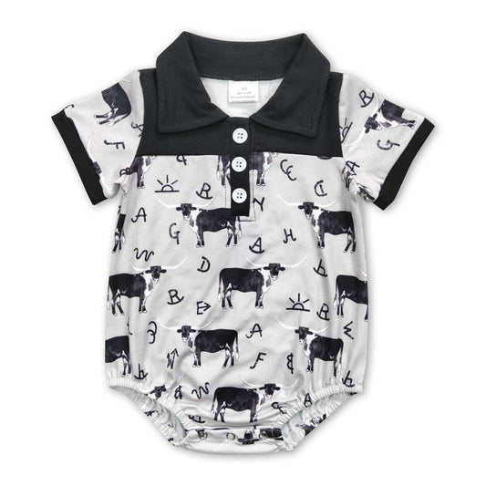 Short sleeves black cow baby boys polo romper ship from US
