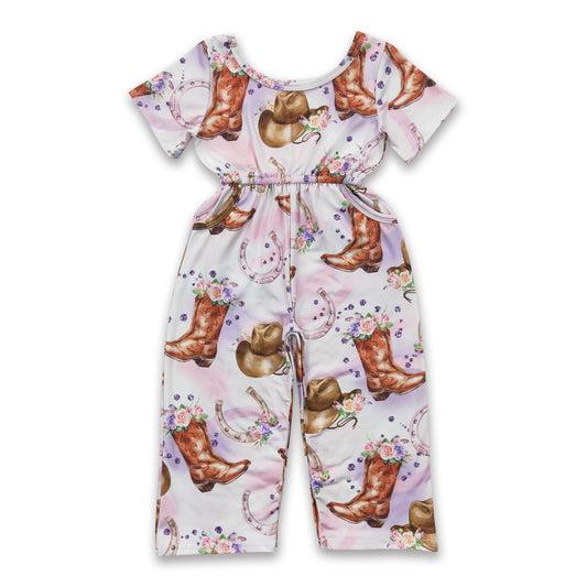 Boots floral short sleeves kids girls western jumpsuit