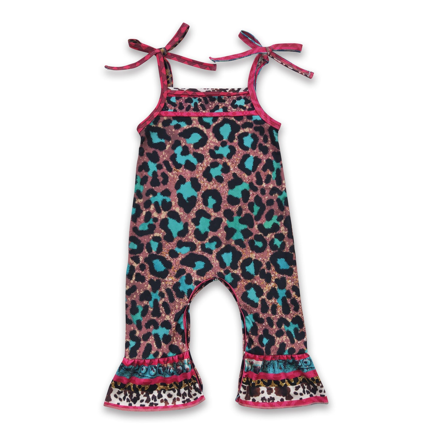 Turquoise leopard serape sleeveless baby girls romper