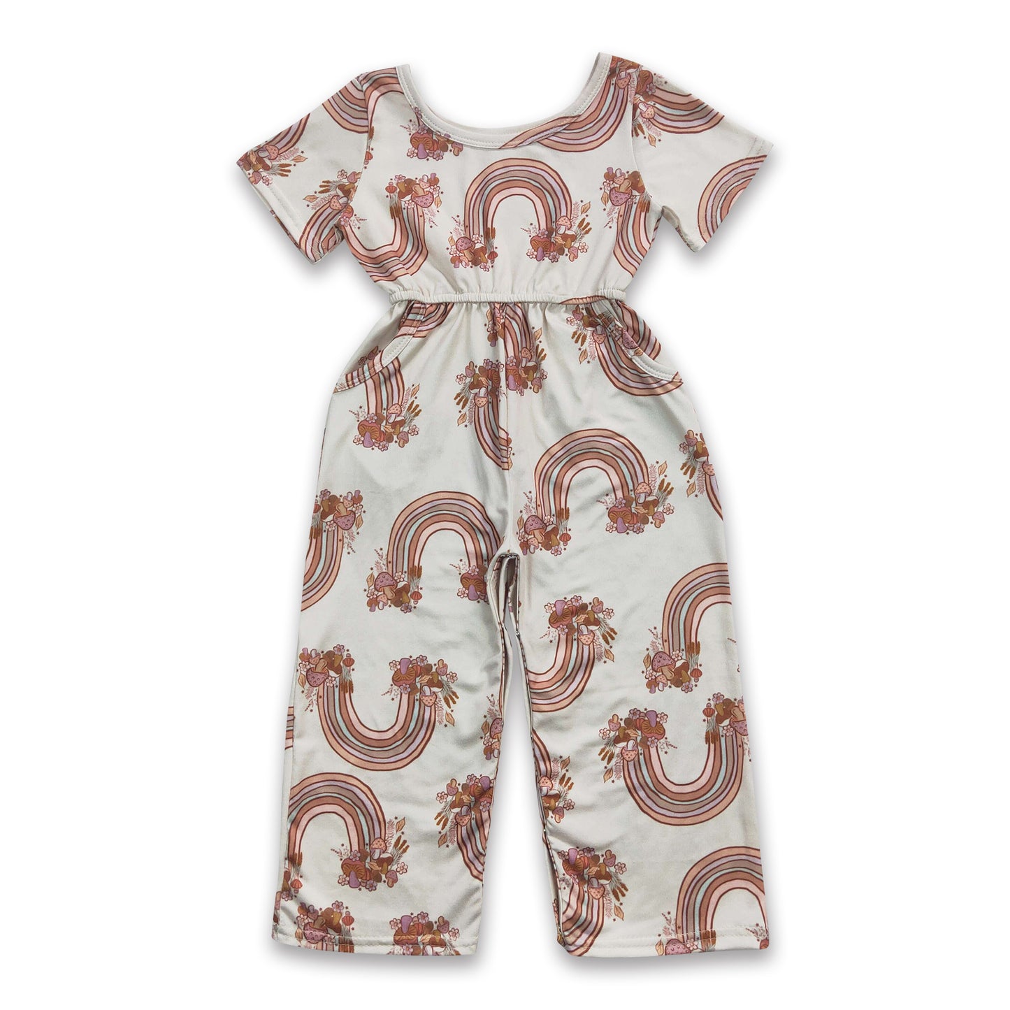 Short sleeves rainbow floral kids girls jumpsuit