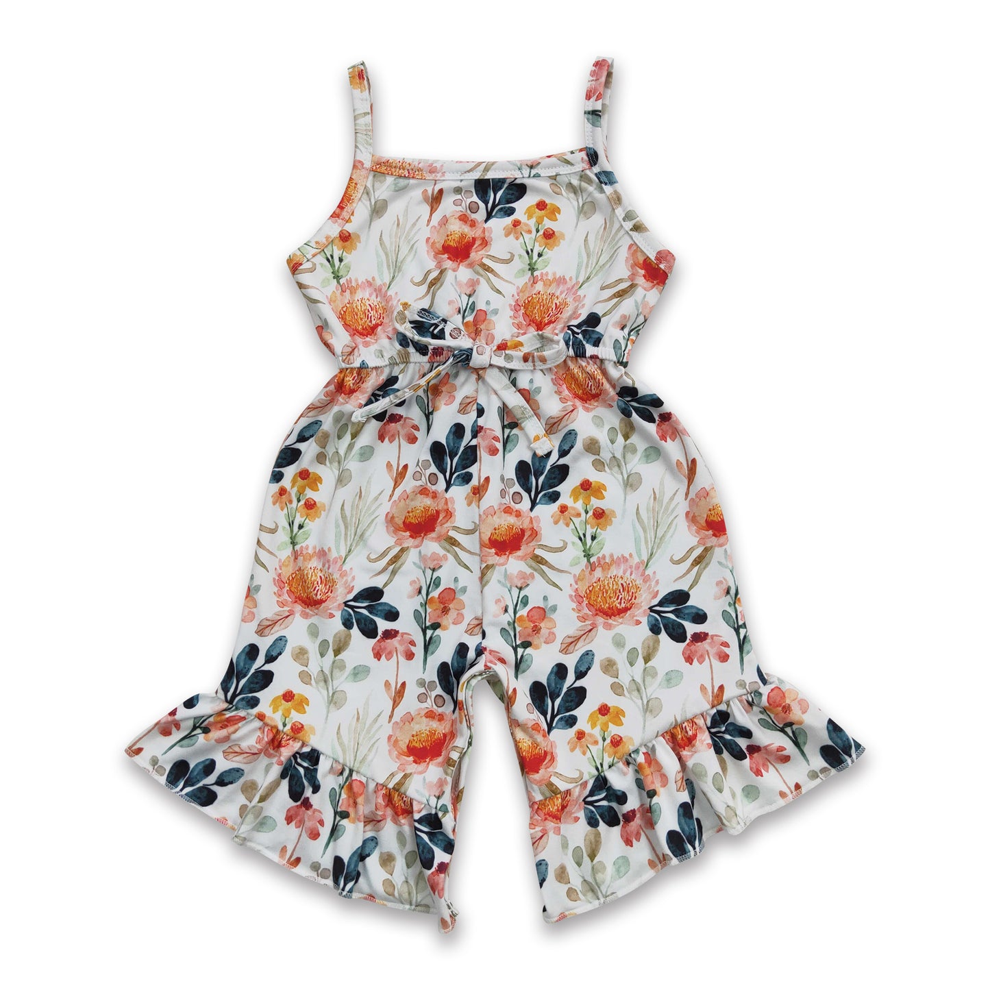 Sleeveless floral summer kids girls jumpsuit