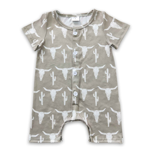 Bull skull cactus baby boy western romper