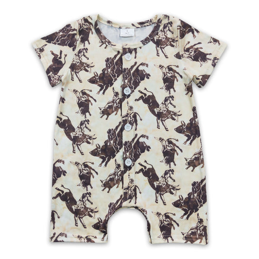 Short sleeves horse rodeo baby boy western romper