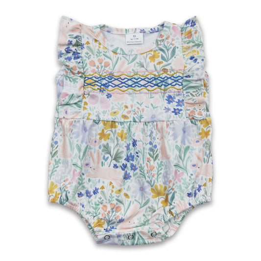 Rabbit floral embroidery baby girls easter romper
