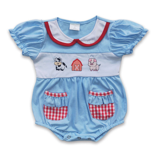 Cow pig embroidery baby girls farm romper