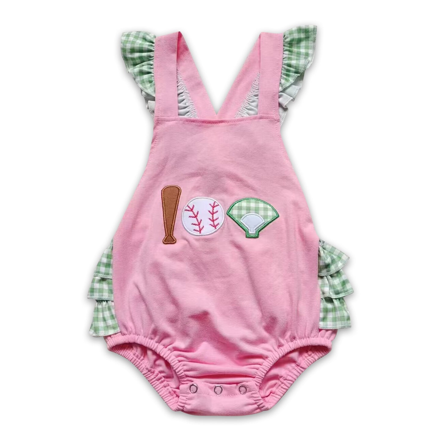 Baseball embroidery bubble baby girls romper