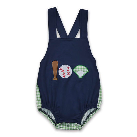 Baseball embroidery navy bubble baby boy romper