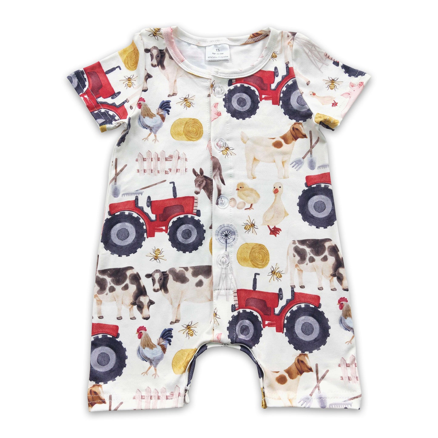 Cow chicken duck tractor baby kids farm romper