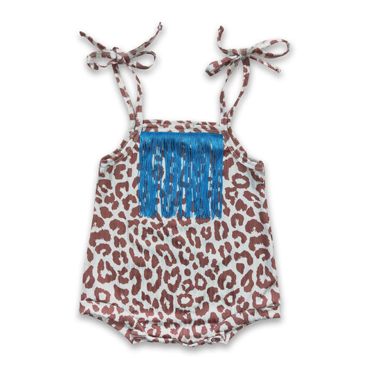 Leopard sleeveless tassels baby girls tassels romper