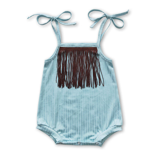 Solid sleeveless tassels baby girls tassels romper