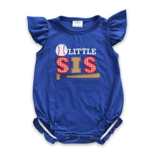 Little sister baseball embroidery baby girl romper