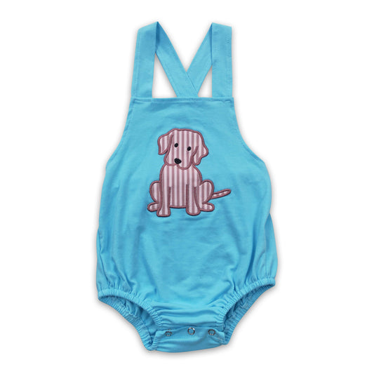 Blue dog embroidery cute baby boy romper