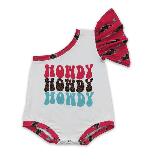 Howdy one shoulder western baby girls romper