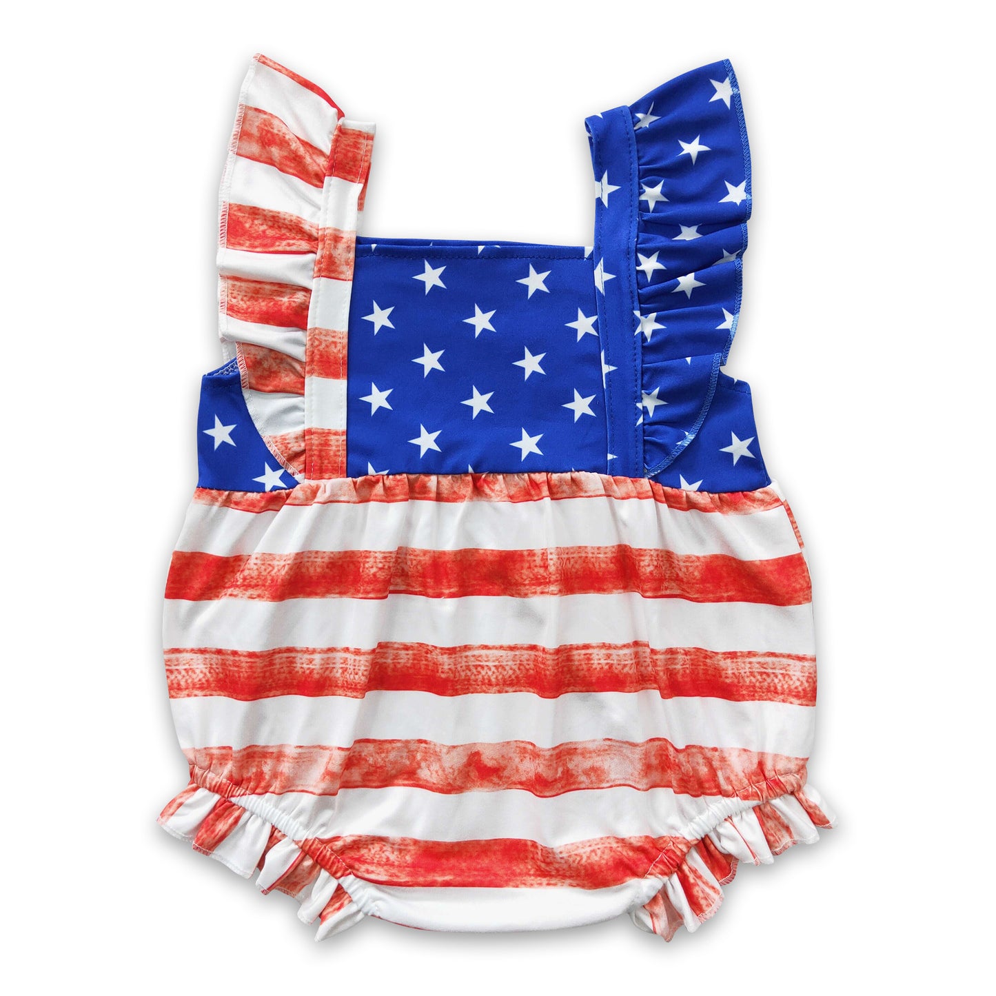 Stars and stripe flutter sleeves baby girls 4th of july romper