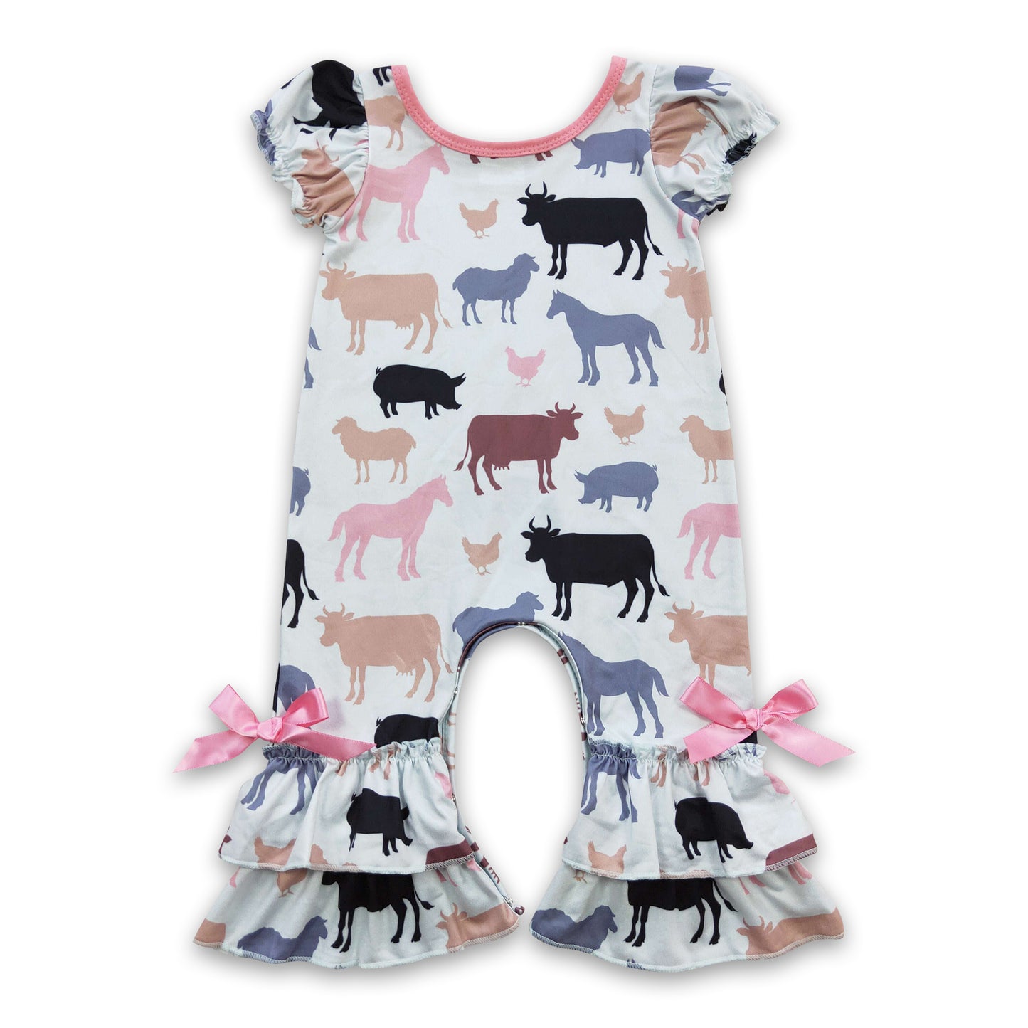 Cow horse pig sheep short sleeves baby girls farm romper