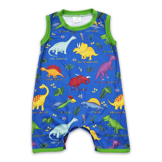 Green dinosaur sleeveless baby boy romper